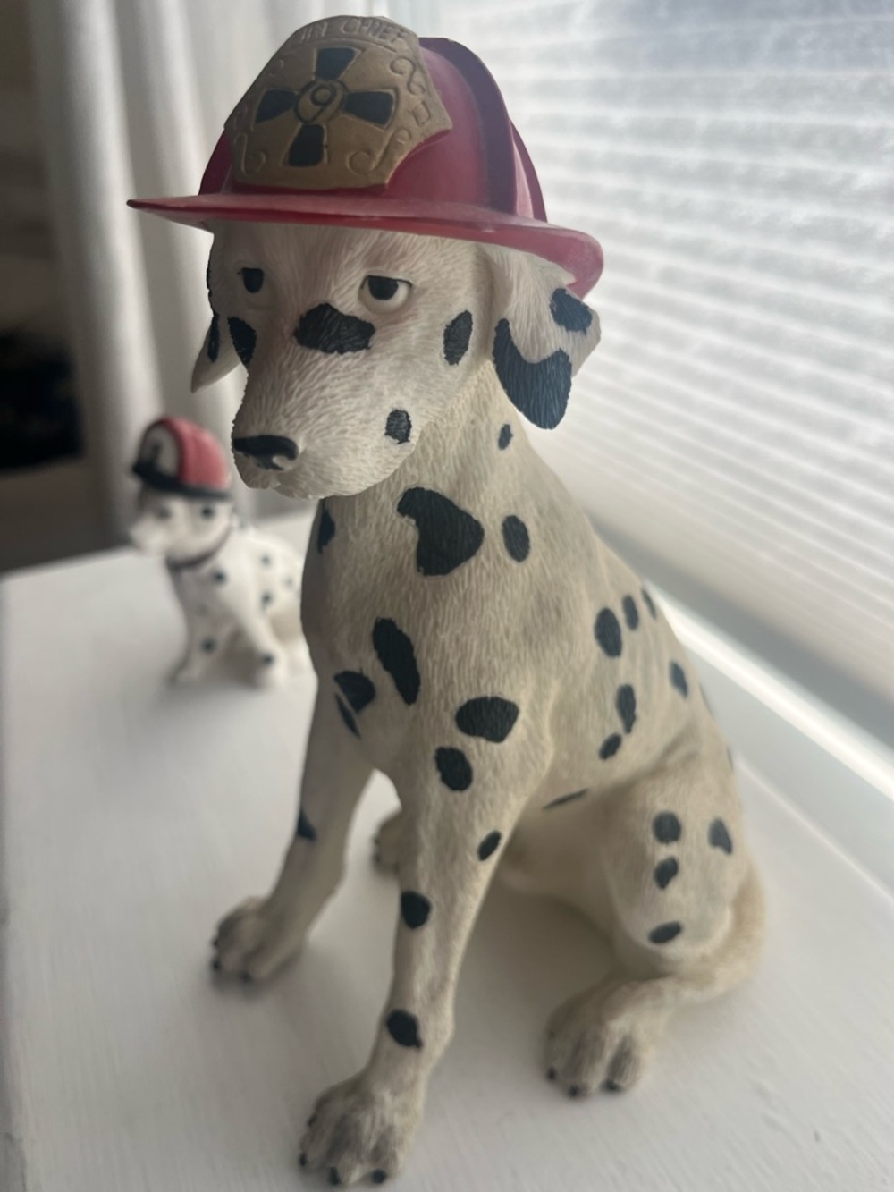 Dalmatian Dog Figurine with Red Fire Helmet - Decorative Pet Figurine ceramic